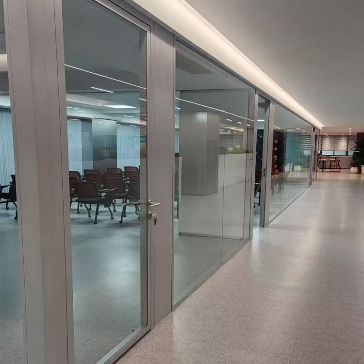 Silver framed office partition