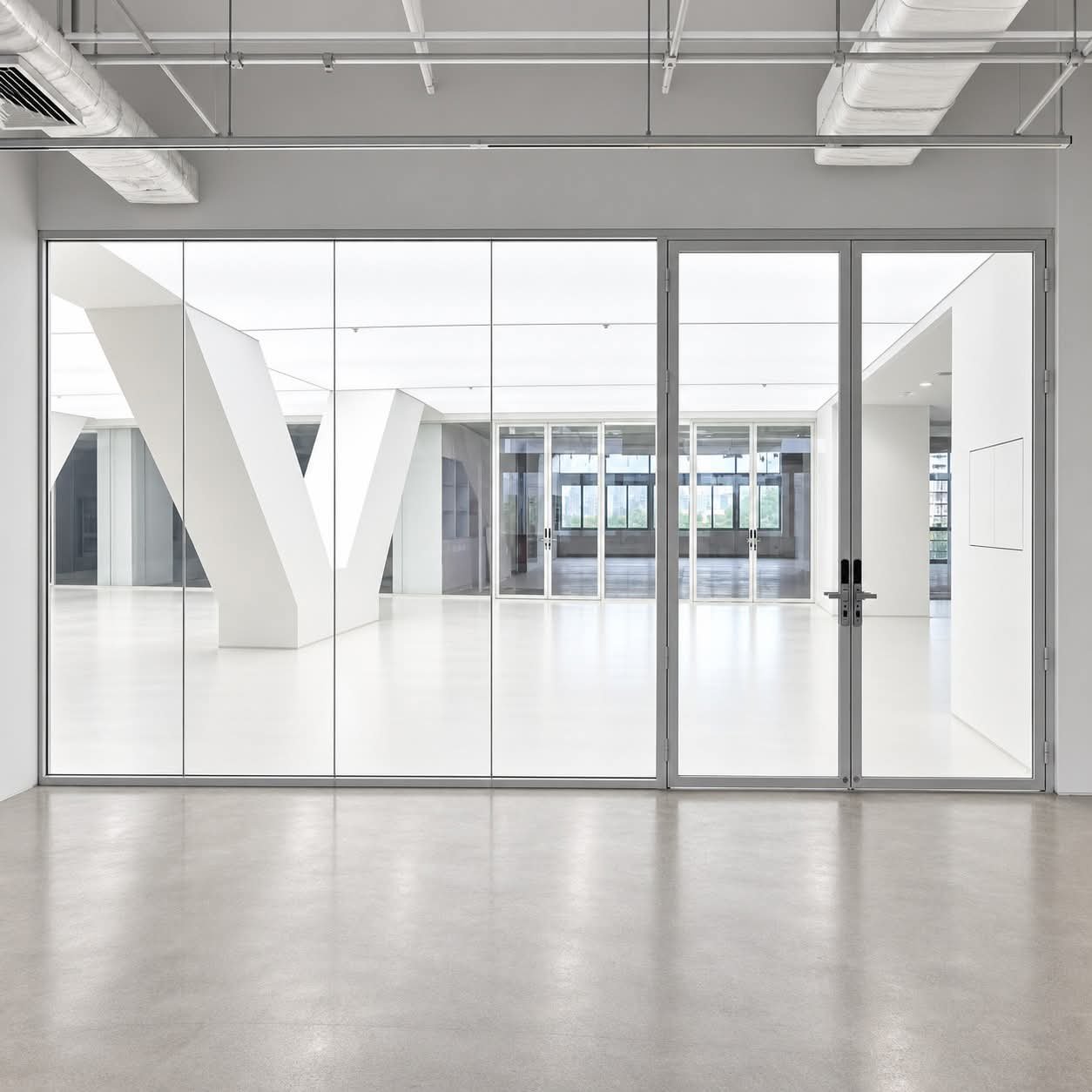 Double glass doors and office partition