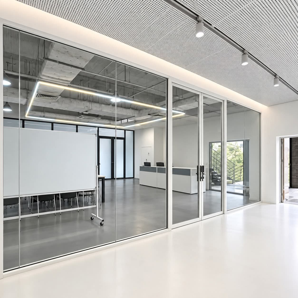 White framed meeting room partition