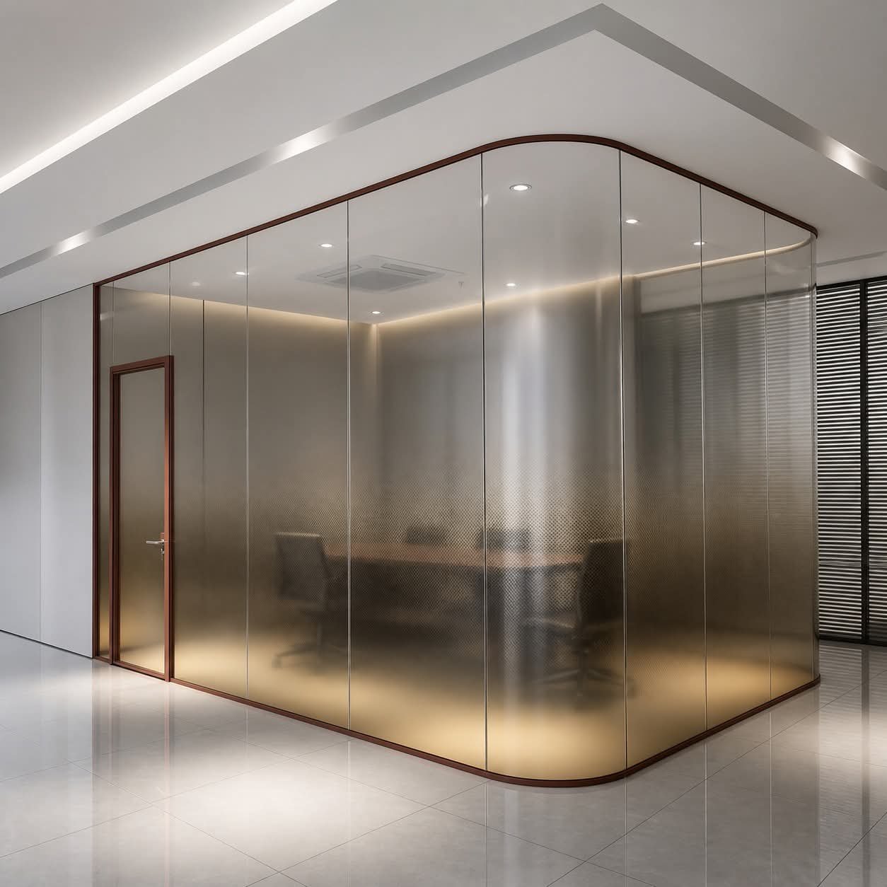 Bronze frosted curved glass partition